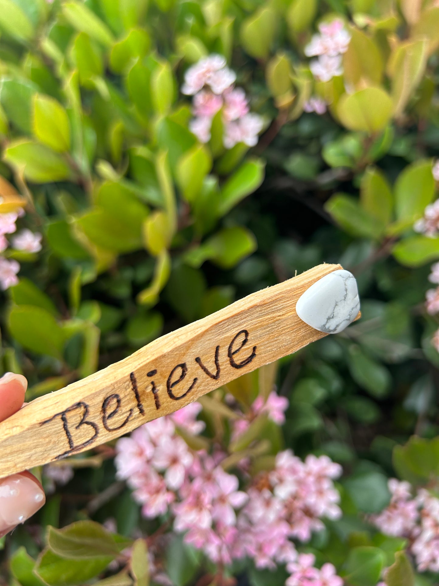 Engraved Palo Santo with Tumble Crystal/Gemstone