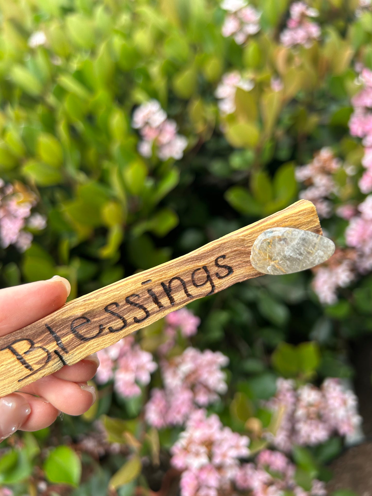 Engraved Palo Santo with Tumble Crystal/Gemstone