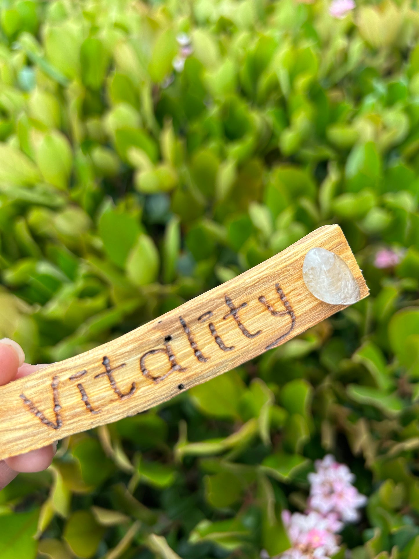 Engraved Palo Santo with Tumble Crystal/Gemstone