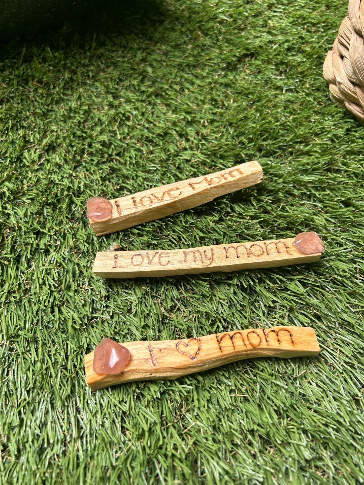 Engraved Palo Santo with Tumble Crystal/Gemstone