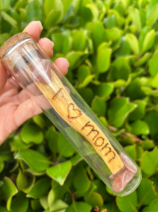 Engraved Palo Santo with Tumble Crystal/Gemstone